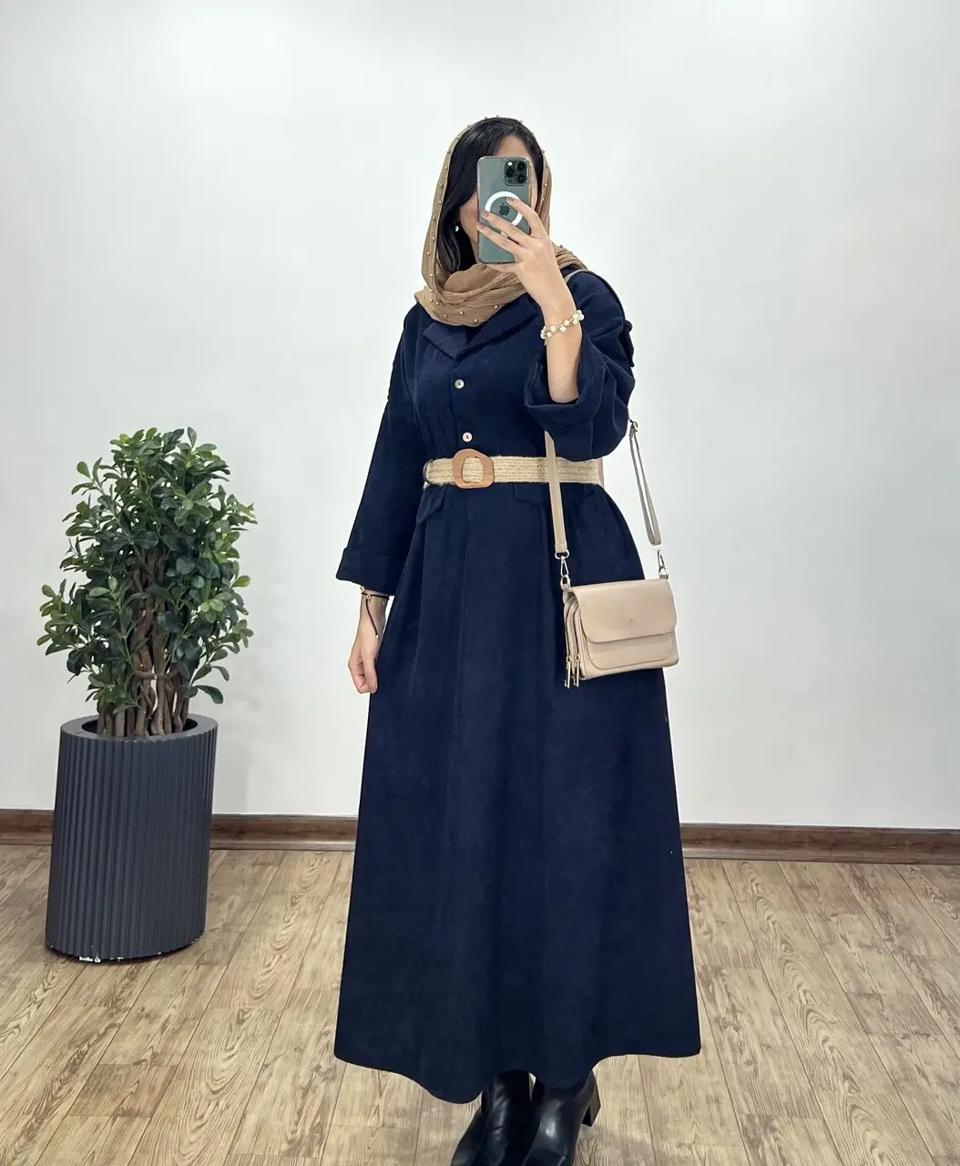 پیراهن مانتویی پاییزه تبسم همراه با کمربند